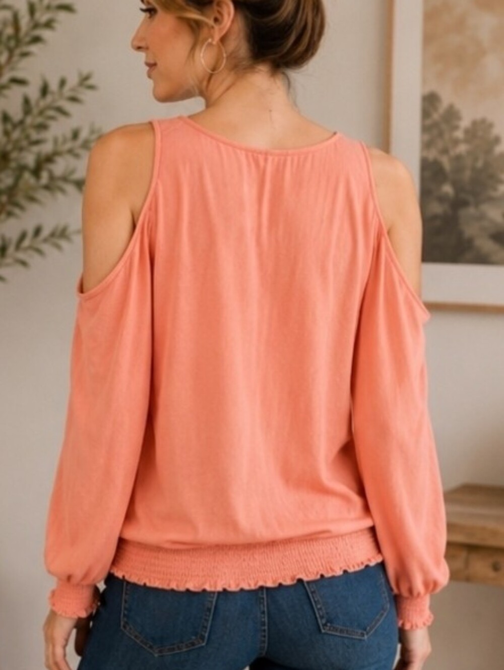 NWT INC cold shoulder, long sleeve, lightweight coral color blouse. Sz Lg - Picture 3 of 16